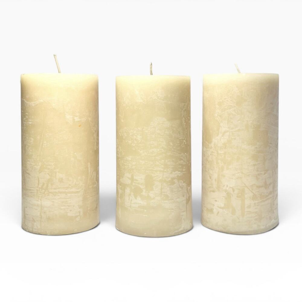 1990s Vintage Set of 3 Beige Tan “Vanilla” Unscented 3”x6” Pillar Candles
